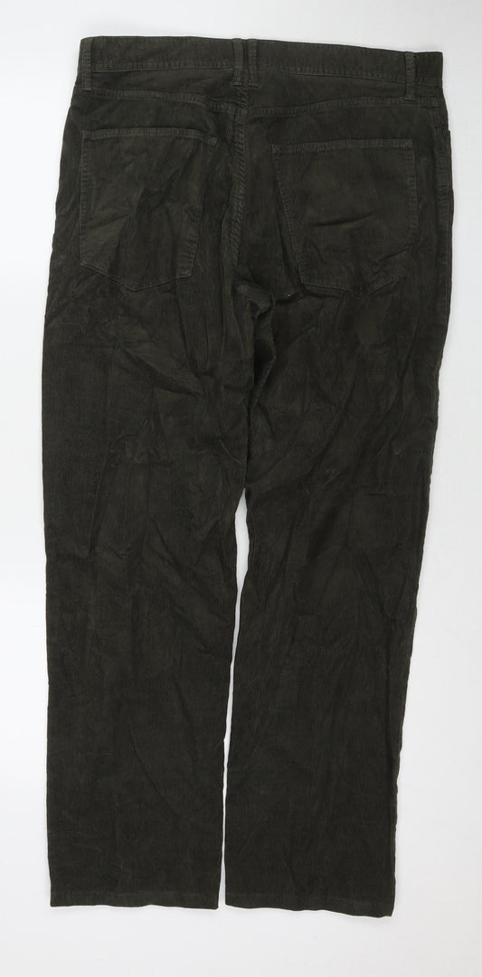 Marks and Spencer Womens Green Cotton Straight Jeans Size 34 in L31 in Regular Zip