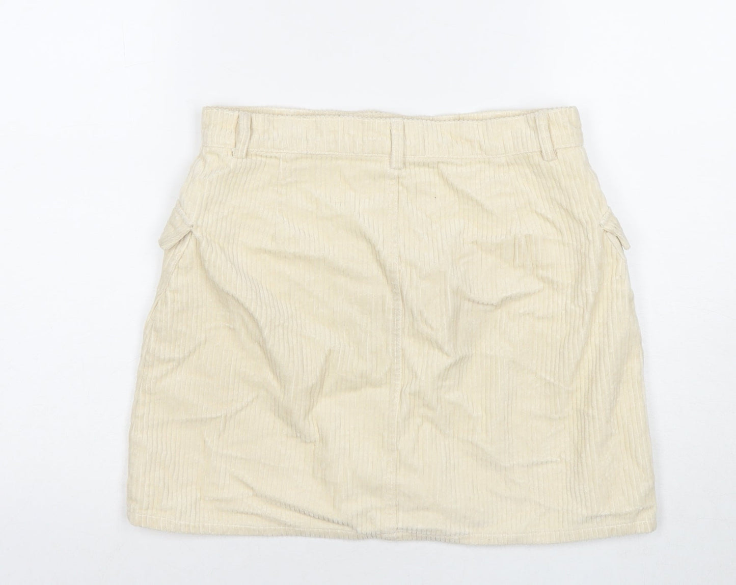 Denim & Co. Womens Beige Cotton A-Line Skirt Size 12 Button