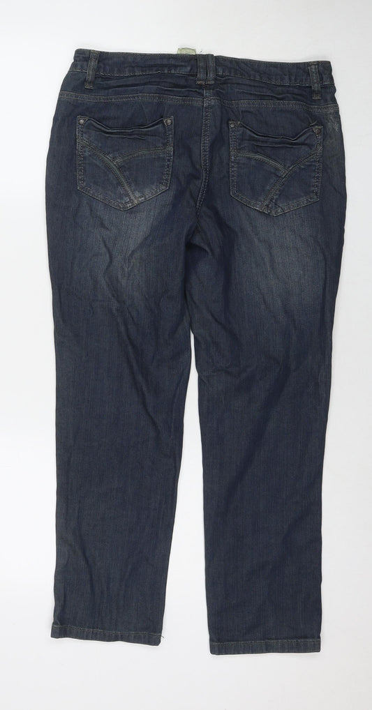 Camaieu Womens Blue Cotton Straight Jeans Size 12 L26 in Regular Zip