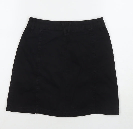 Stradivarius Womens Black Cotton A-Line Skirt Size 6 Zip