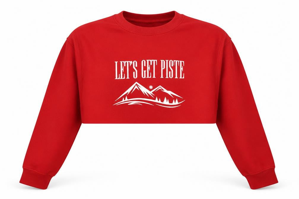 PRETTYLITTLETHING Womens Red Cotton Pullover Hoodie Size L Pullover - Cropped Let's Get Piste Mountains