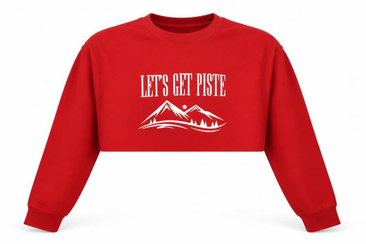 PRETTYLITTLETHING Womens Red Cotton Pullover Hoodie Size L Pullover - Cropped Let's Get Piste Mountains