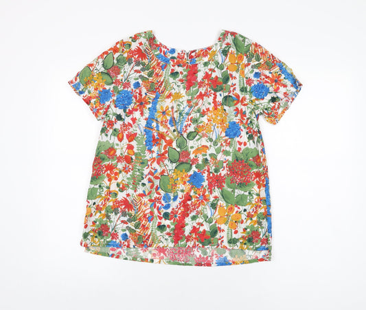 Thought Womens White Floral Lyocell Basic T-Shirt Size 8 Round Neck
