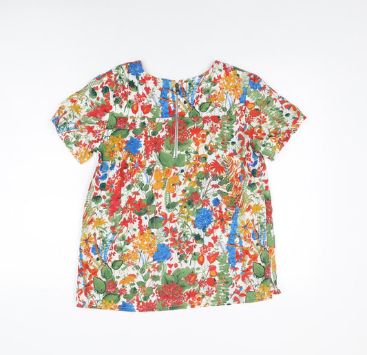 Thought Womens White Floral Lyocell Basic T-Shirt Size 8 Round Neck