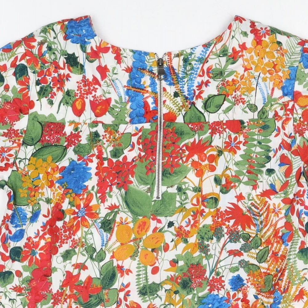 Thought Womens White Floral Lyocell Basic T-Shirt Size 8 Round Neck