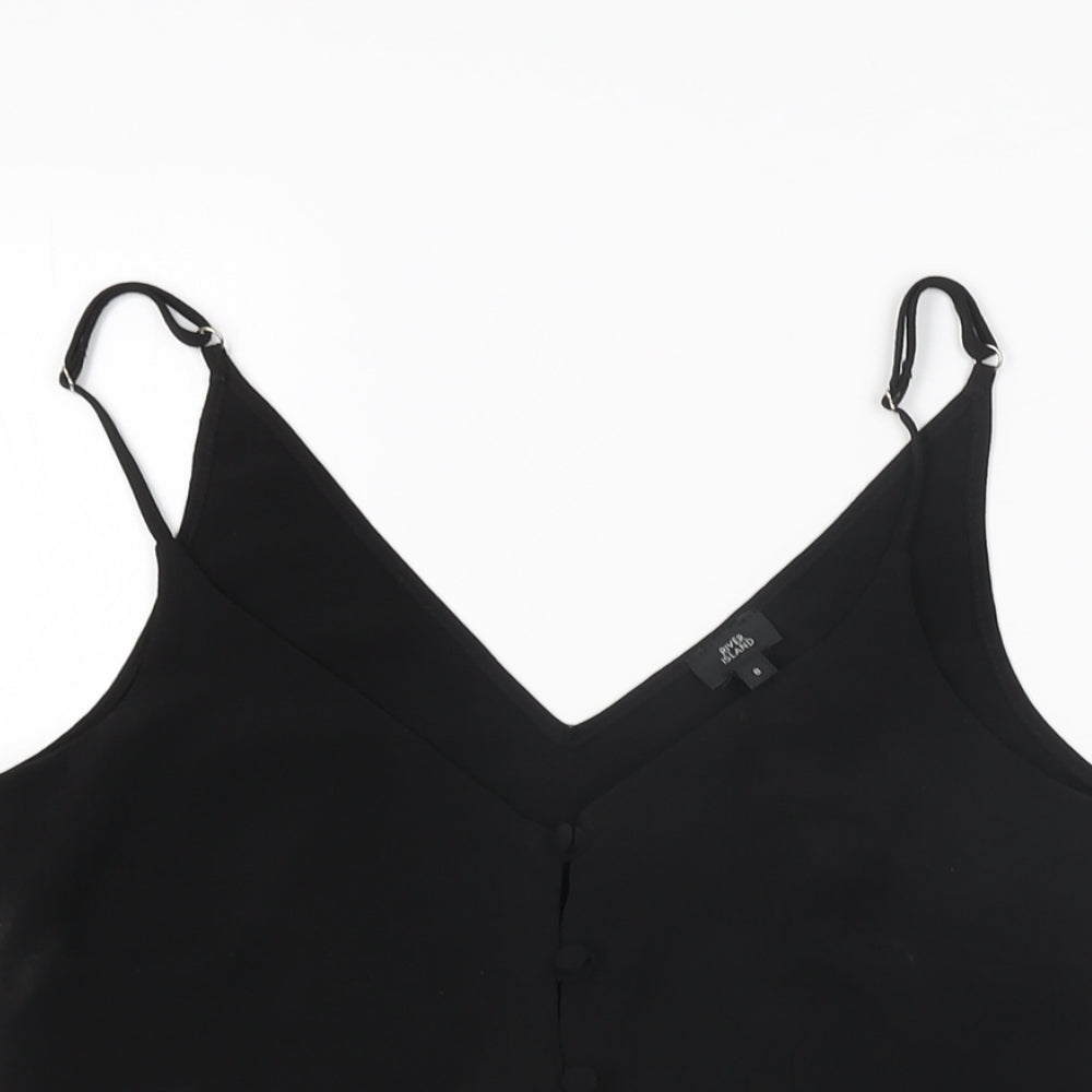 River Island Womens Black Polyester Basic T-Shirt Size 8 V-Neck
