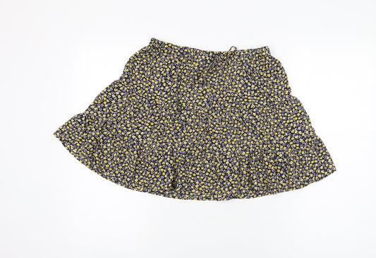 Pieces Womens Blue Floral Polyester Swing Skirt Size M Drawstring