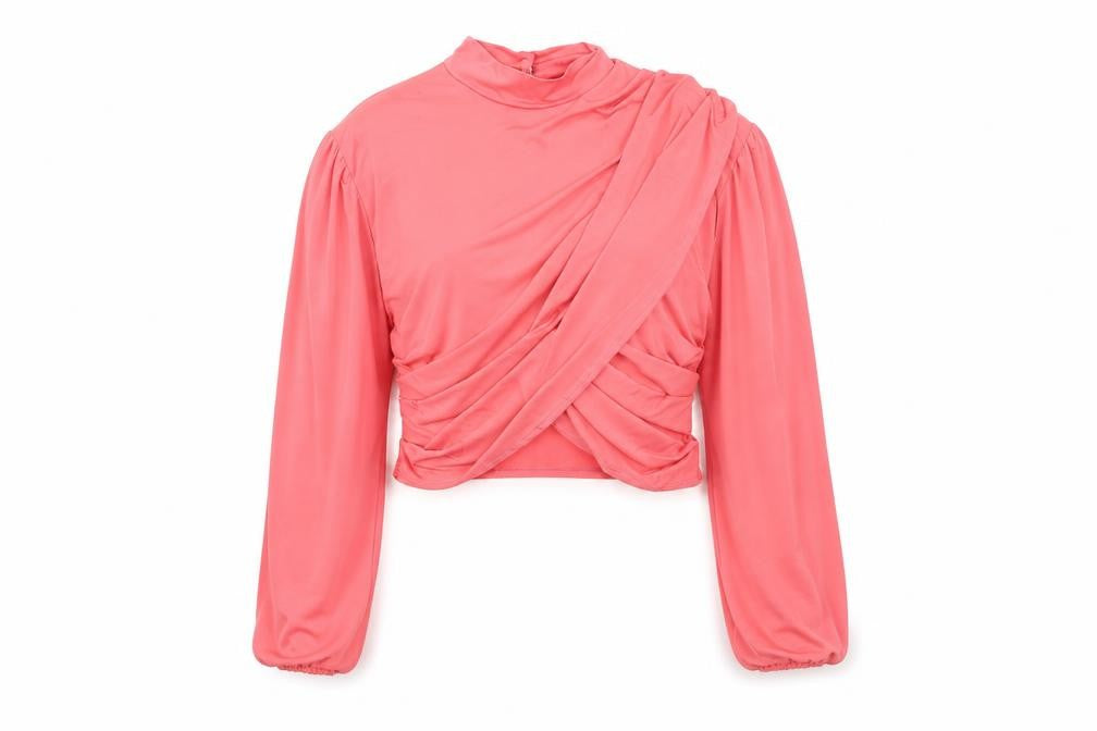 Flounce Womens Pink Polyester Cropped T-Shirt Size 10 High Neck