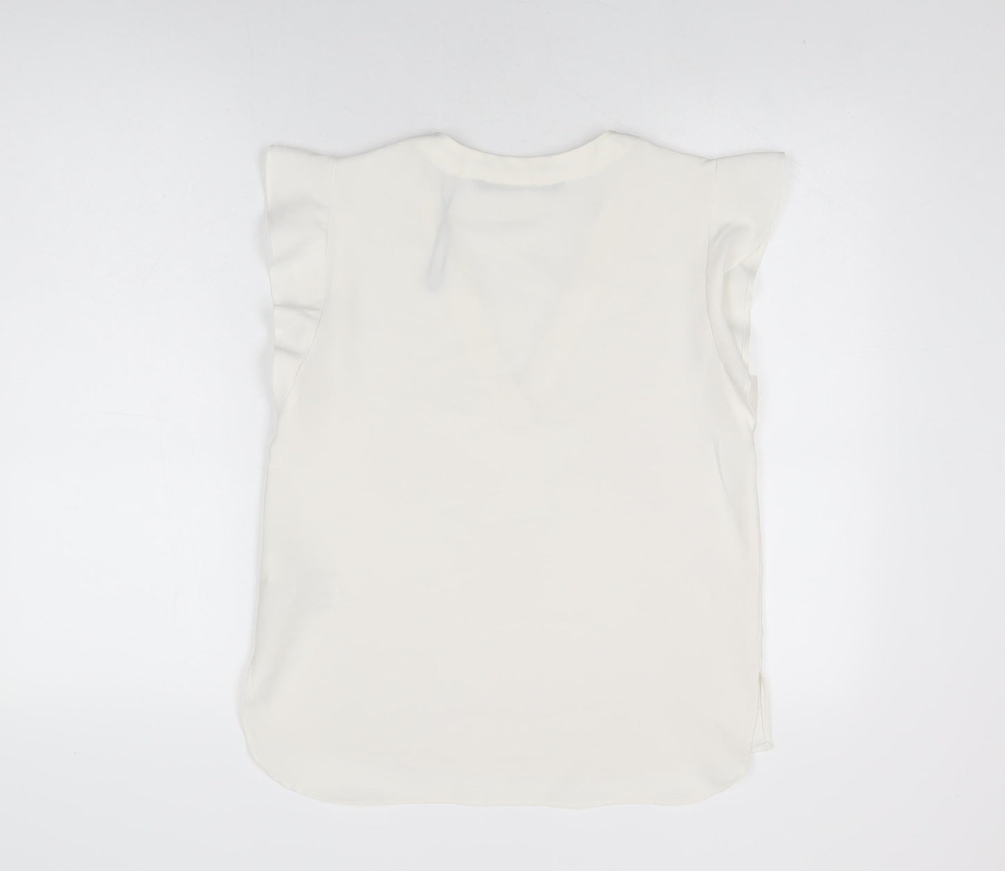 Zara Womens White Polyester Basic T-Shirt Size S V-Neck