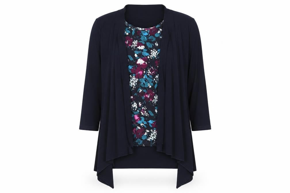 Kate Lilly Womens Blue Floral Polyester Basic T-Shirt Size 10 Round Neck
