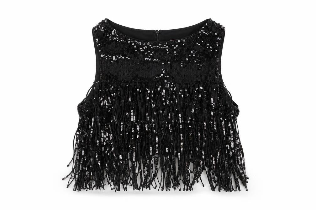 Eva Franco Womens Black Polyester Cropped T-Shirt Size S Round Neck