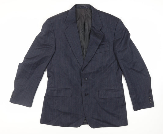 Label Mens Blue Striped Polyester Jacket Suit Jacket Size 40 Regular