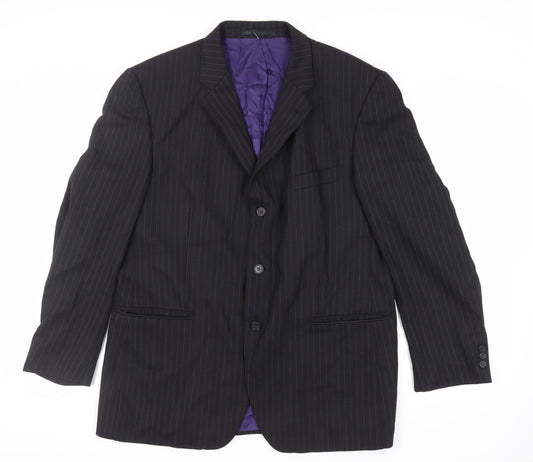 Burton Mens Black Striped Wool Jacket Suit Jacket Size 44 Regular