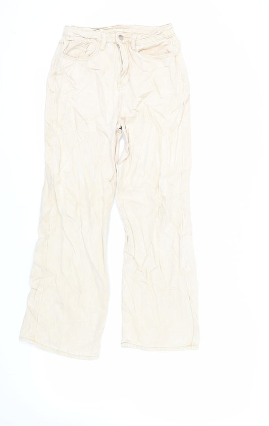 Dazy Womens Beige Cotton Wide-Leg Jeans Size S L27 in Regular Zip