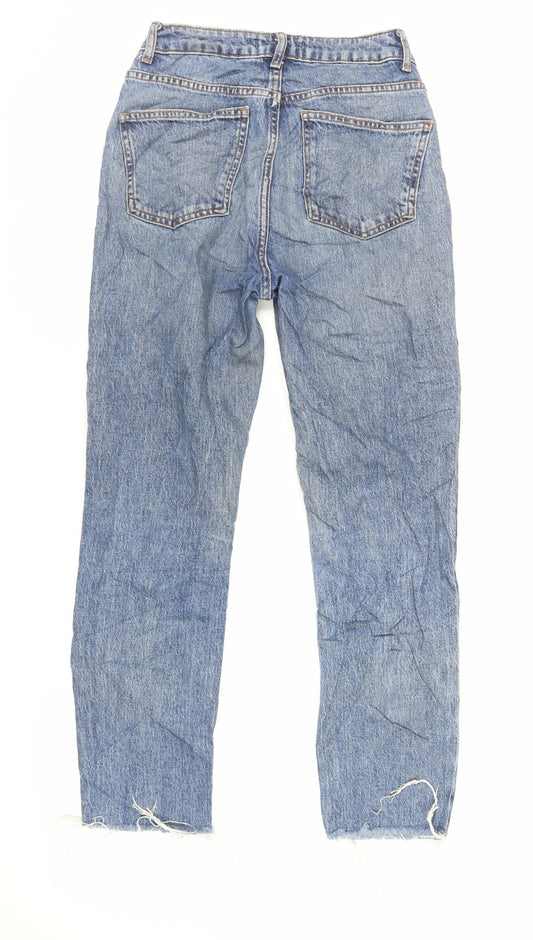 Denim & Co. Womens Blue Cotton Straight Jeans Size 8 L27 in Regular Zip - Raw Hem