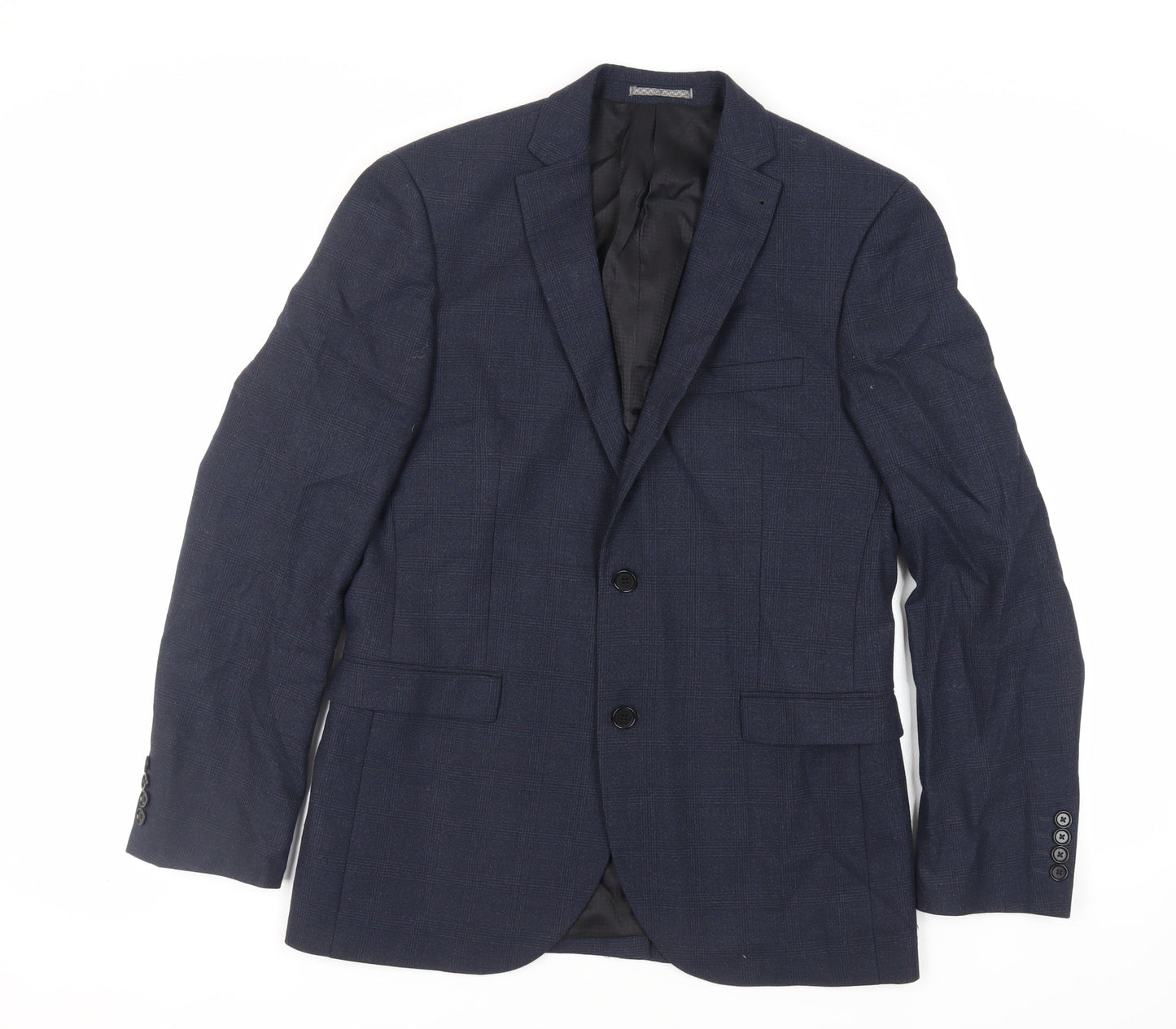 NEXT Mens Blue Plaid Polyester Jacket Suit Jacket Size 40 Regular