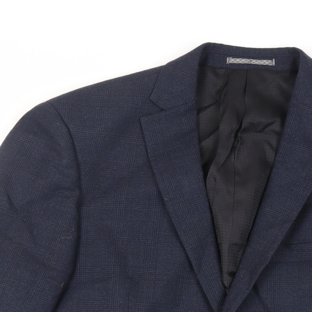 NEXT Mens Blue Plaid Polyester Jacket Suit Jacket Size 40 Regular