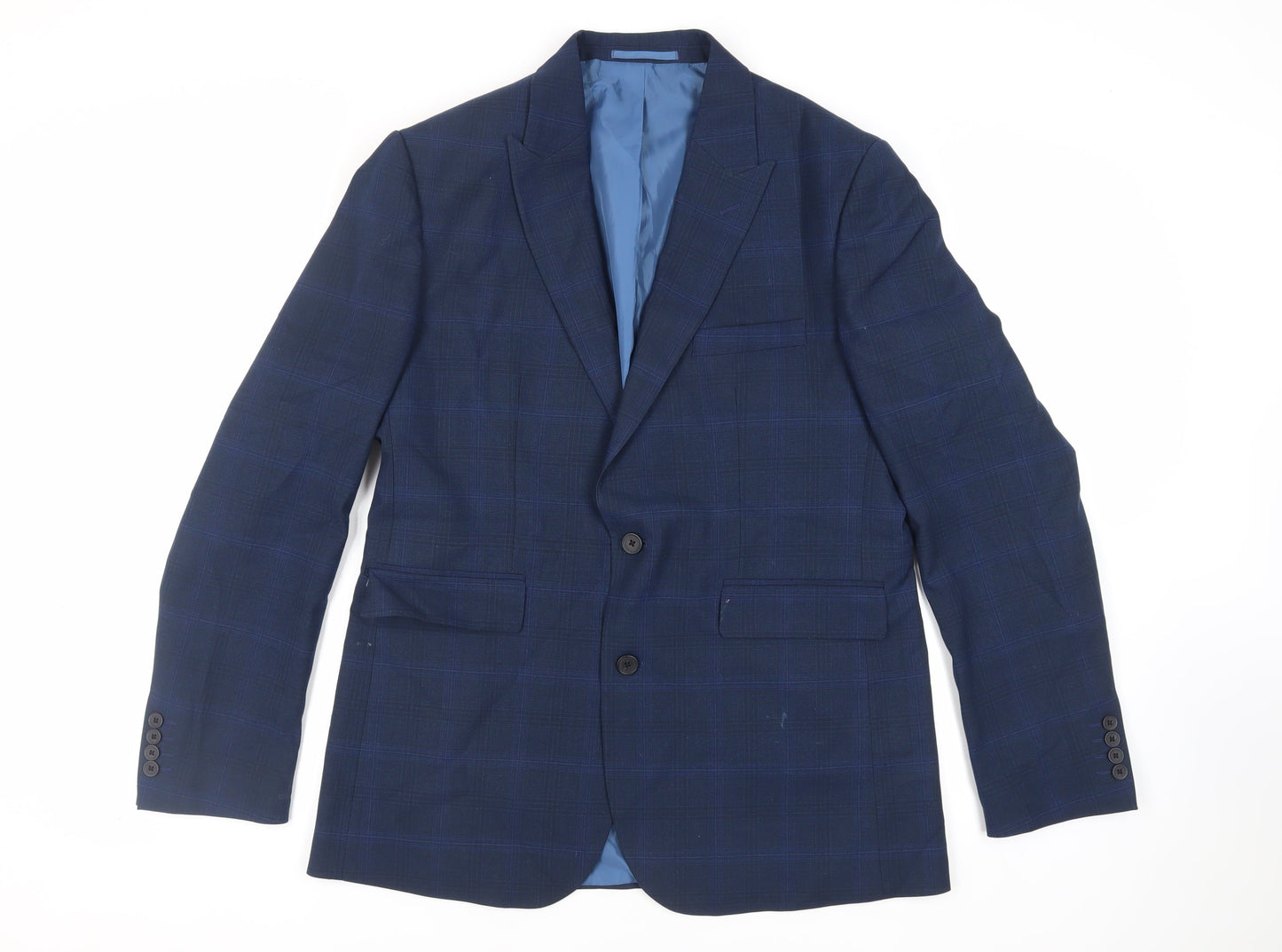 Moss 1851 Mens Blue Plaid Polyester Jacket Suit Jacket Size 44 Regular