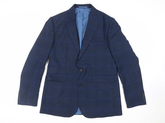 Moss 1851 Mens Blue Plaid Polyester Jacket Suit Jacket Size 44 Regular