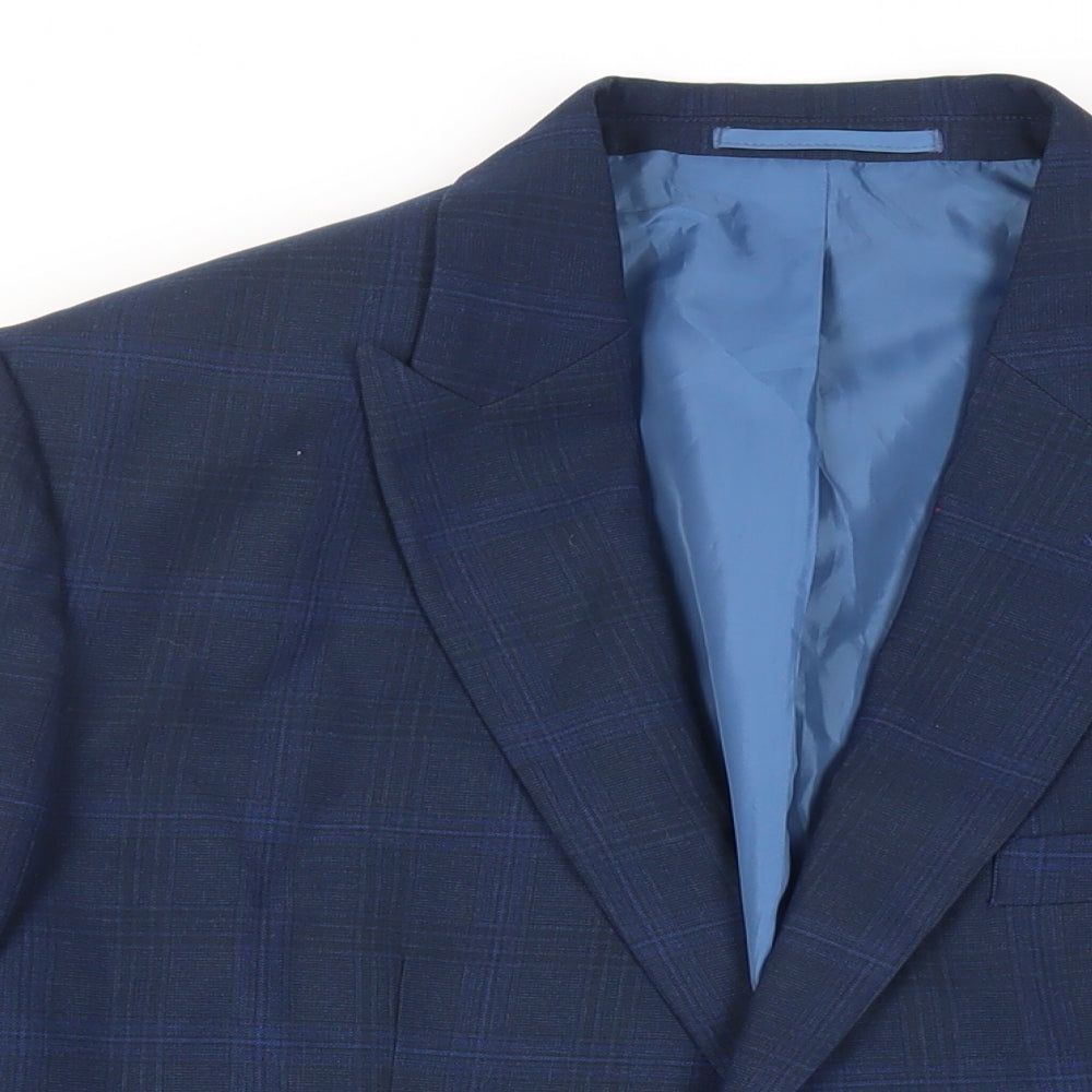 Moss 1851 Mens Blue Plaid Polyester Jacket Suit Jacket Size 44 Regular
