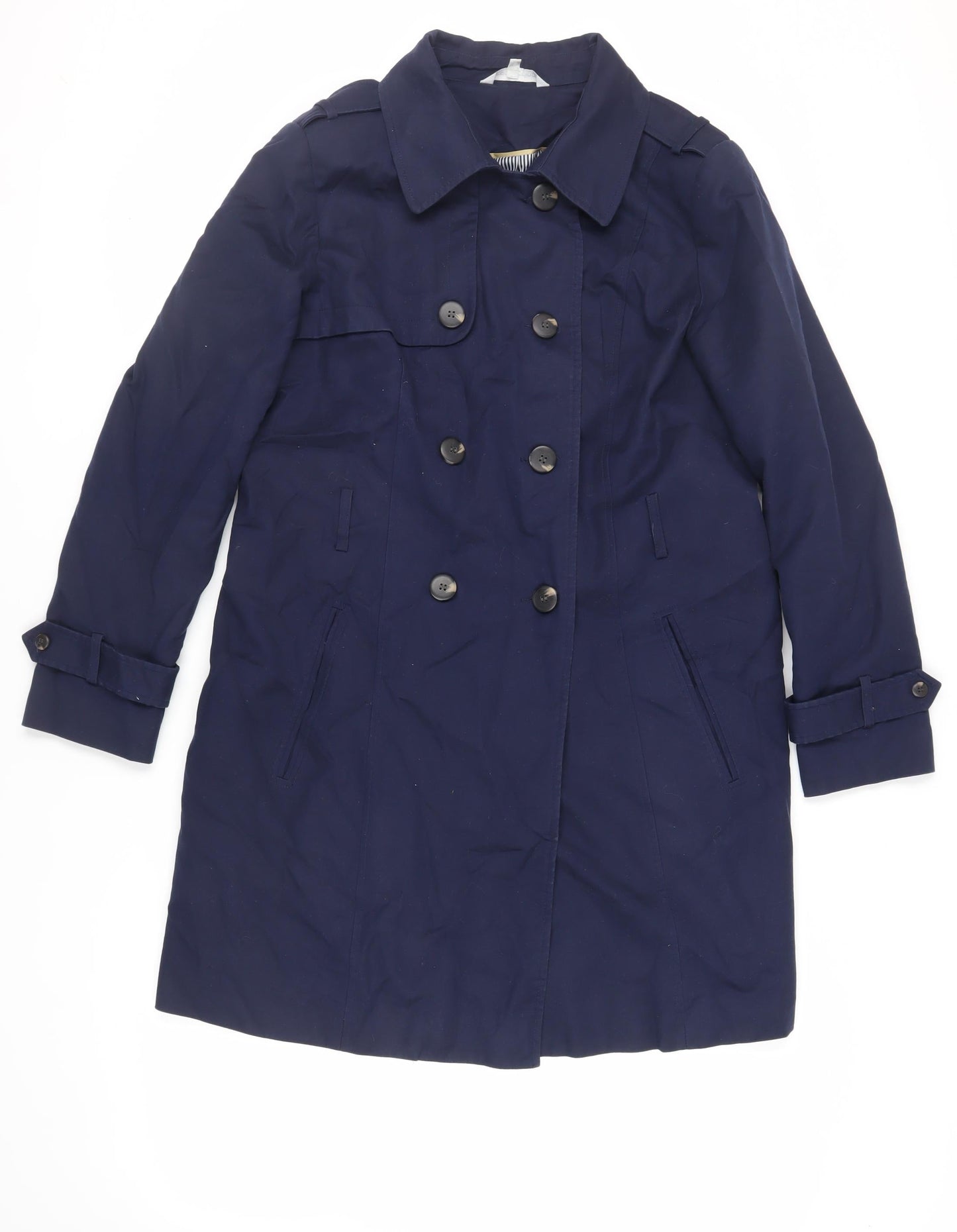 Red Herring Womens Blue Trench Coat Coat Size 16 Button