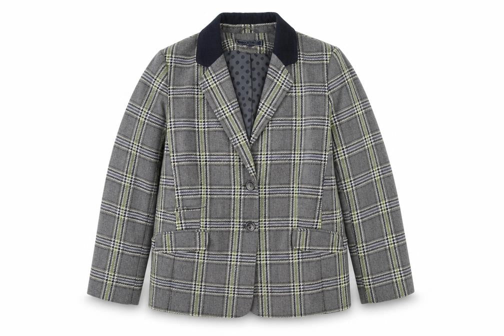Maine Womens Grey Plaid Polyester Jacket Blazer Size 18