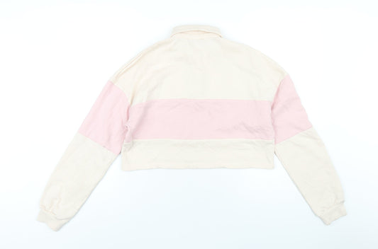 Wednesday's Girl Womens Pink Striped Polyester Cropped T-Shirt Size M Collared