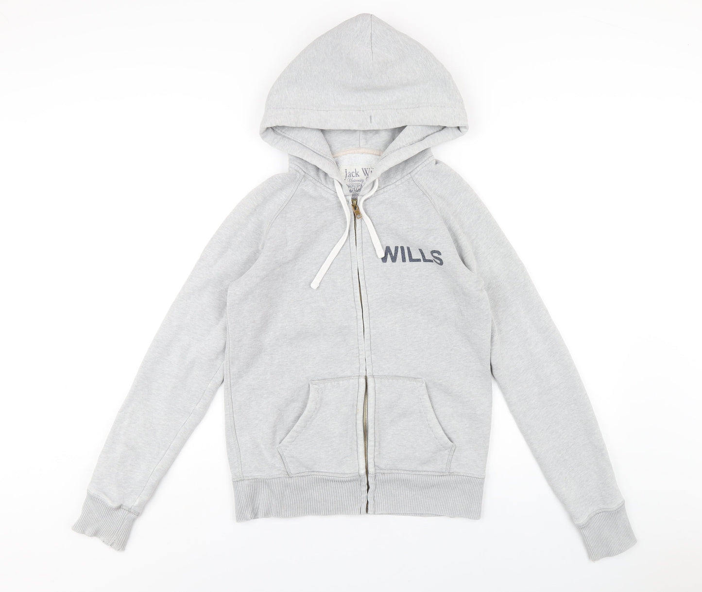 Jack Wills Womens Grey Cotton Full Zip Hoodie Size 10 Zip