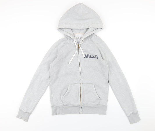 Jack Wills Womens Grey Cotton Full Zip Hoodie Size 10 Zip