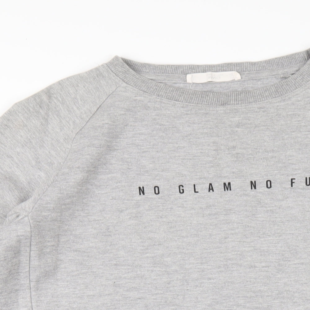 Mango Womens Grey Cotton Jumper Dress Size M Crew Neck Pullover