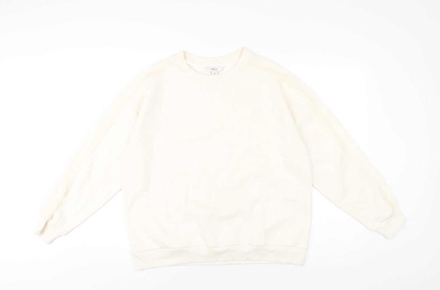 Marks and Spencer Womens Ivory Cotton Pullover Sweatshirt Size 16 Pullover - Lace Detail