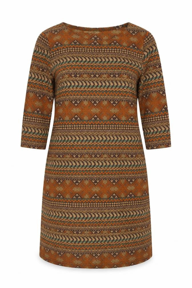 Sweet Miss Womens Brown Geometric Polyester Sheath Size XL Round Neck Pullover