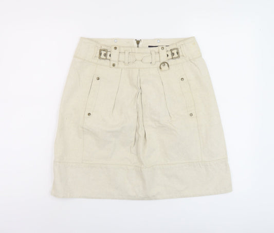 French Connection Womens Beige Cotton A-Line Skirt Size 10 Zip