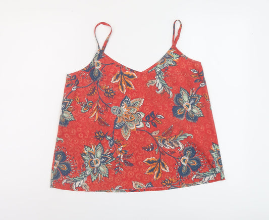 Hollister Womens Red Floral Polyester Basic Tank Size M V-Neck