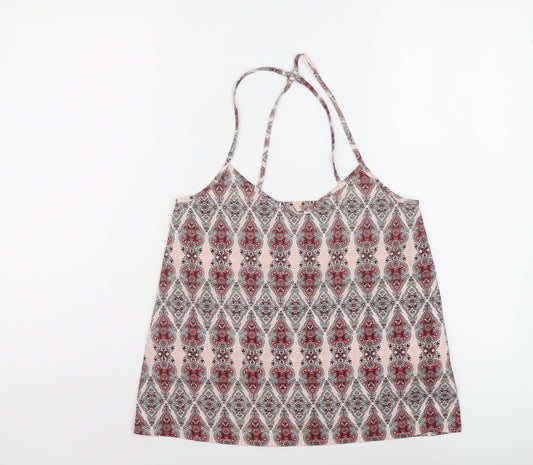 Hollister Womens Pink Geometric Polyester Basic Tank Size XS Round Neck