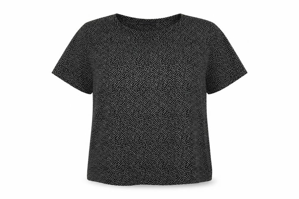 Marks and Spencer Womens Black Geometric Polyester Basic T-Shirt Size 16 Round Neck