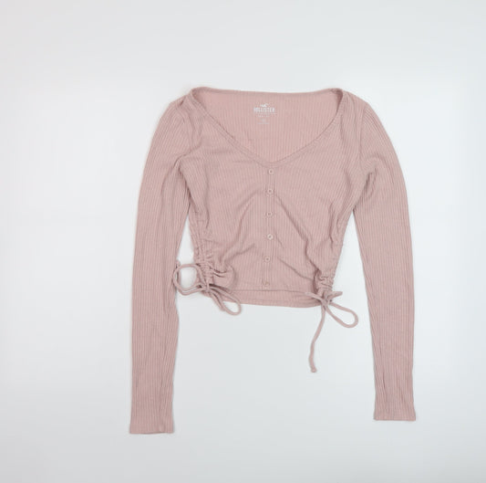 Hollister Womens Pink V-Neck Polyester Pullover Jumper Size XS