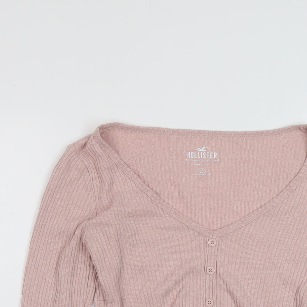 Hollister Womens Pink V-Neck Polyester Pullover Jumper Size XS