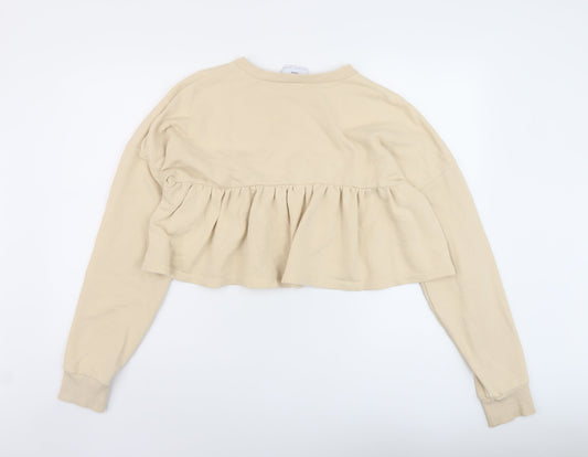Zara Womens Beige Cotton Pullover Sweatshirt Size M Pullover