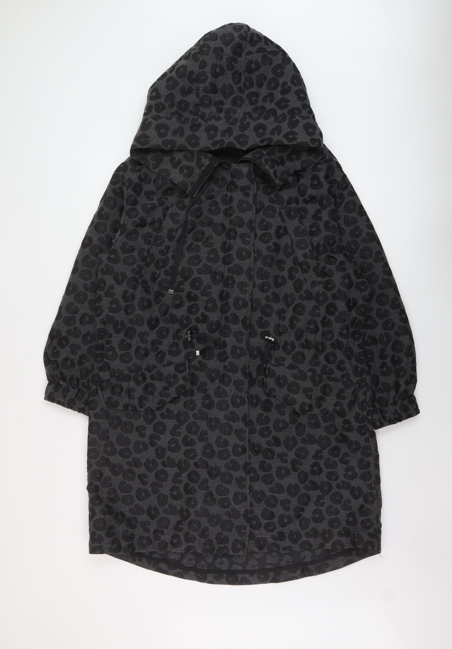 H&M Womens Grey Animal Print Parka Coat Size 6 Zip