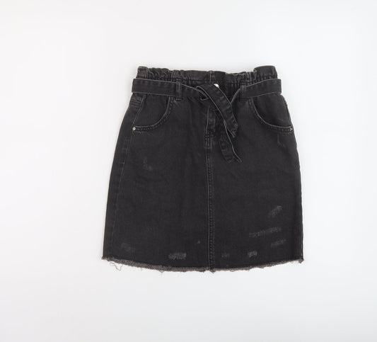 Denim & Co. Girls Grey Cotton A-Line Skirt Size 12-13 Years Regular Button