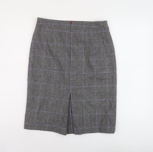 Barilocke Womens Grey Plaid Wool A-Line Skirt Size 14 Zip