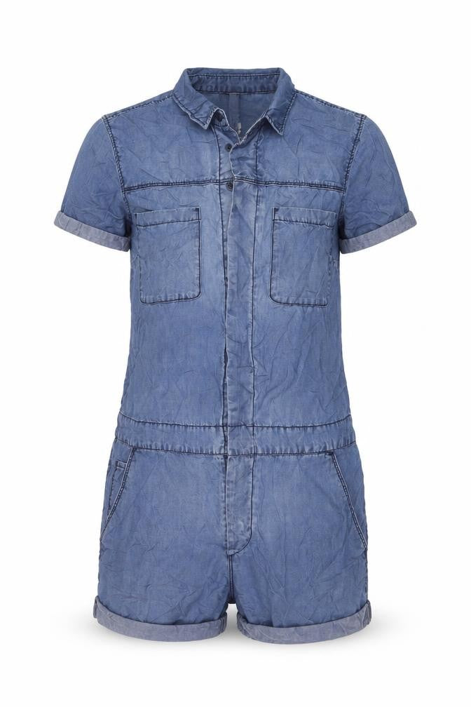H&M Womens Blue Lyocell Playsuit One-Piece Size 8 Button