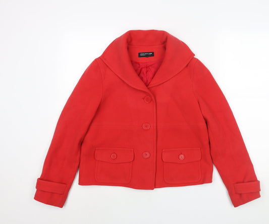 Jones New York Womens Red Pea Coat Coat Size S Button