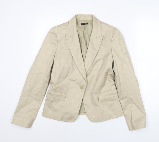 Tahari Womens Beige Geometric Cotton Jacket Suit Jacket Size 10