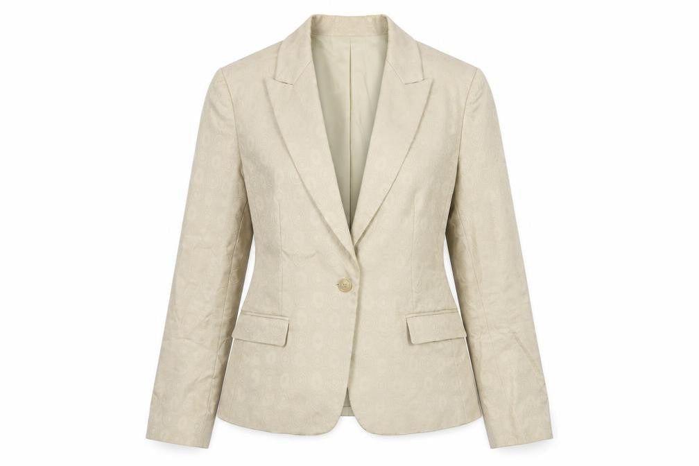 Tahari Womens Beige Geometric Cotton Jacket Suit Jacket Size 10