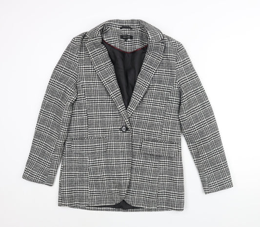 New Look Womens Black Check Jacket Blazer Size 10 Button