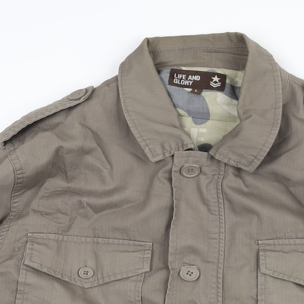 Life & Glory Mens Brown Military Jacket Jacket Size L Zip - Logo