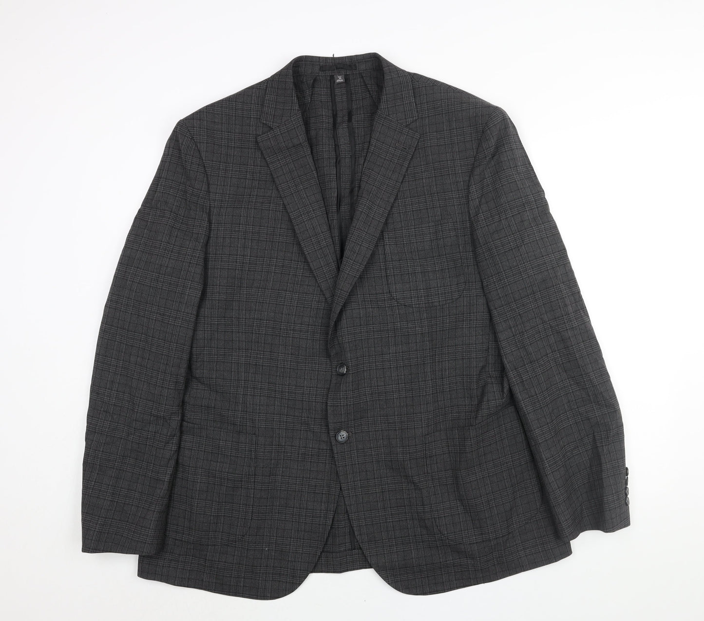 Marks and Spencer Mens Grey Check Polyester Jacket Suit Jacket Size 46 Regular - Unlined