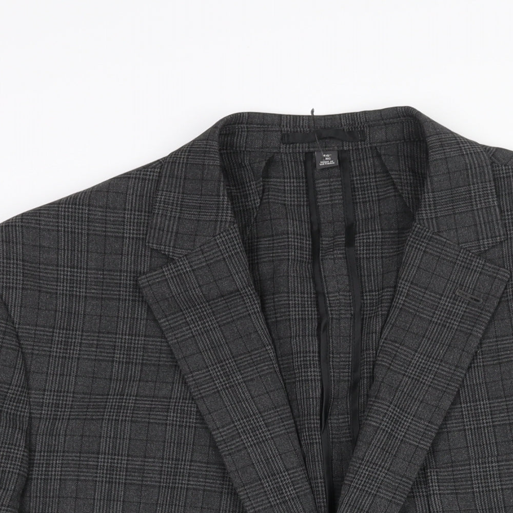 Marks and Spencer Mens Grey Check Polyester Jacket Suit Jacket Size 46 Regular - Unlined